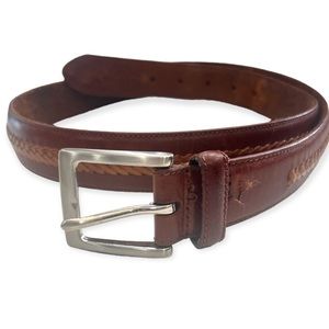 Mens top grain leather belt with tan braided insert detail #F13